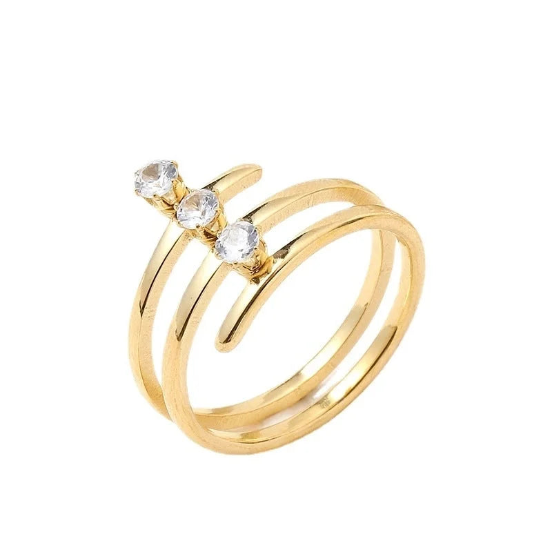 Elegant Lady Geometric 201 Stainless Steel Zircon Inlay Rings