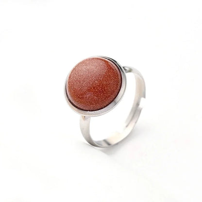 Casual Minimalist Round Spot Solid Color 304 Stainless Steel Natural Stone Opal Polishing Inlay Adjustable Ring