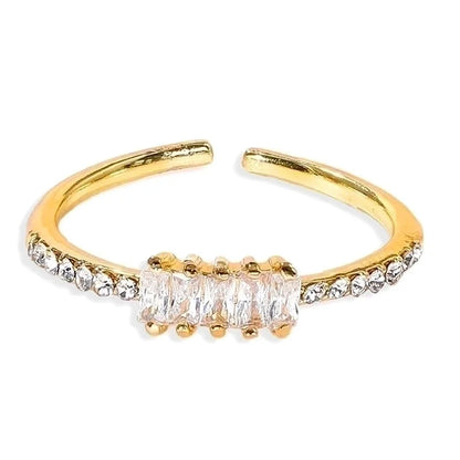 Geometric Silver Transparent Rhinestone Inlaid Series Open Copper Inlaid Zirconium Ring