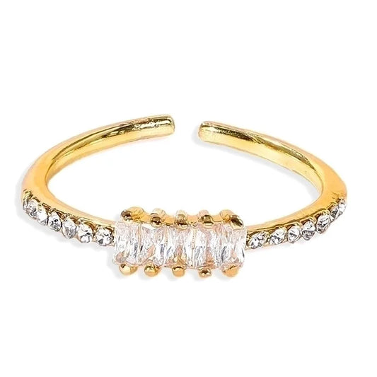 Geometric Silver Transparent Rhinestone Inlaid Series Open Copper Inlaid Zirconium Ring