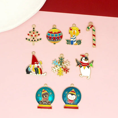 10 PCS/Package 17 * 21mm 17 * 22mm 19 * 24mm Alloy Rhinestones Penguin Christmas Tree Snowman Pendant Jewelry Accessories