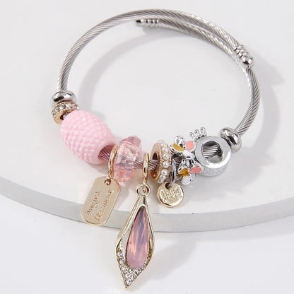 Minimalist Geometric Stainless Steel Alloy Inlay Artificial Pearls Rhinestones Bangle