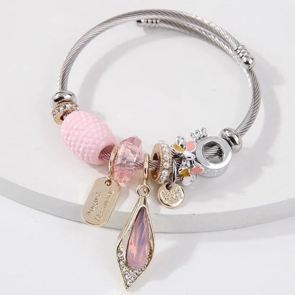 Minimalist Geometric Stainless Steel Alloy Inlay Artificial Pearls Rhinestones Bangle