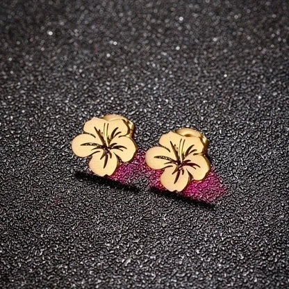 1 Pair Minimalist Flower Plating 304 Stainless Steel 18K Gold Plated Ear Studs