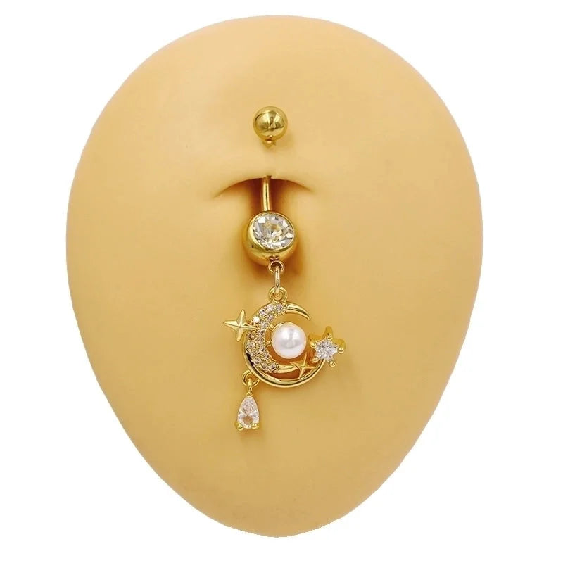 1 Piece Belly Rings Sexy Classic Style Star Heart Shape Butterfly 316L Stainless Steel Alloy Inlay Resin Rhinestones Glass Gold Plated