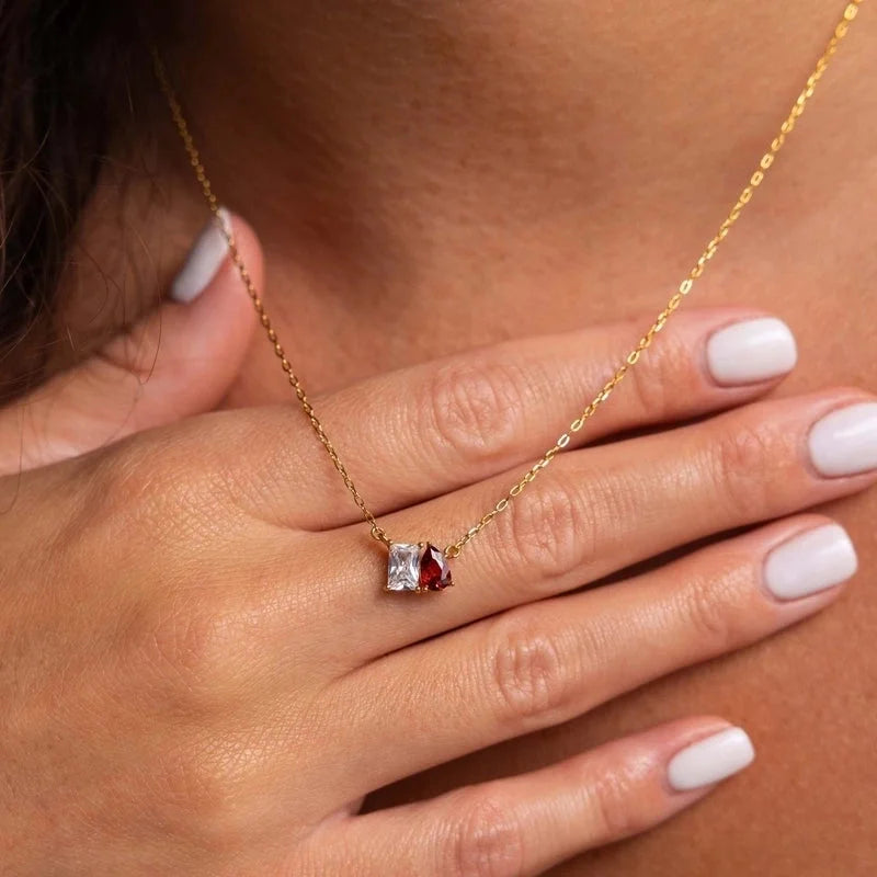 Casual Minimalist Commute Square Oval Horse Eye 304 Stainless Steel Zircon 16K Gold Plated Inlay Pendant Necklace