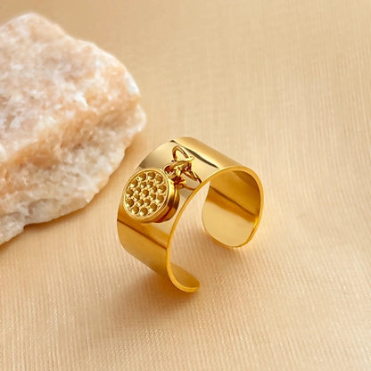 Casual Retro Minimalist Solid Color 304 Stainless Steel 18K Gold Plated Plating Hollow Out Open Rings