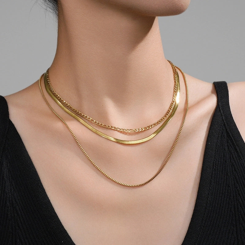 Double-Layer Choker Titanium Steel Necklace Three-Layer Blade Chain Snake Bones Chain Stainless Steel Jewelry Summer Non-Fading Female