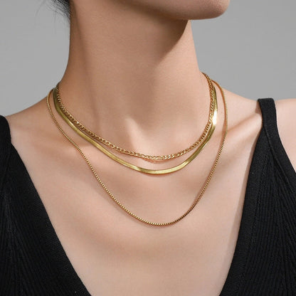 Double-Layer Choker Titanium Steel Necklace Three-Layer Blade Chain Snake Bones Chain Stainless Steel Jewelry Summer Non-Fading Female