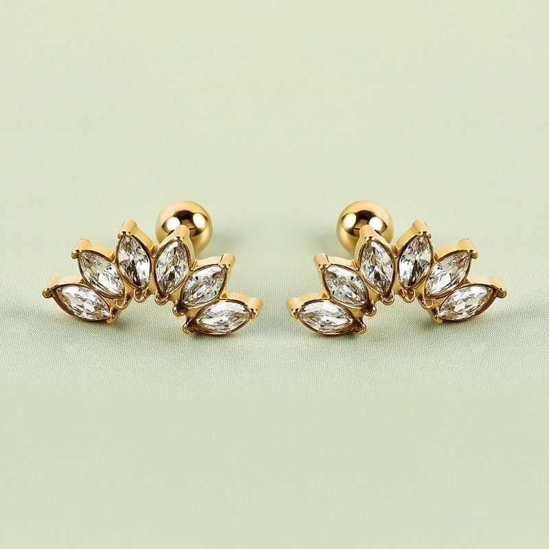 1 Pair Minimalist Classic Style Shiny Geometric Polishing Inlay 304 Stainless Steel Zircon Cartilage Earrings