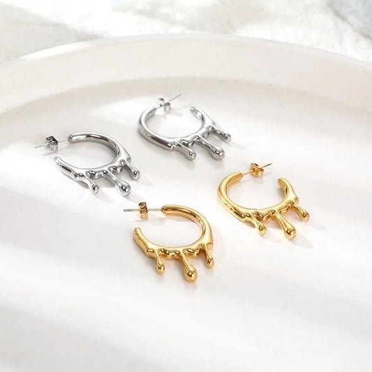 1 Pair Vintage Style Geometric Plating Titanium Steel 18K Gold Plated Hoop Earrings