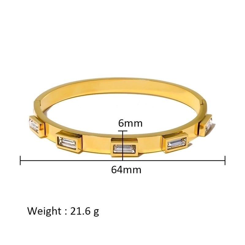 Minimalist Shiny Solid Color 316L Stainless Steel 18K Gold Plated Zircon Bangle In Bulk