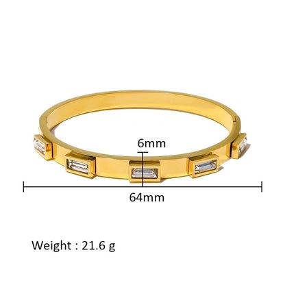 Minimalist Shiny Solid Color 316L Stainless Steel 18K Gold Plated Zircon Bangle In Bulk