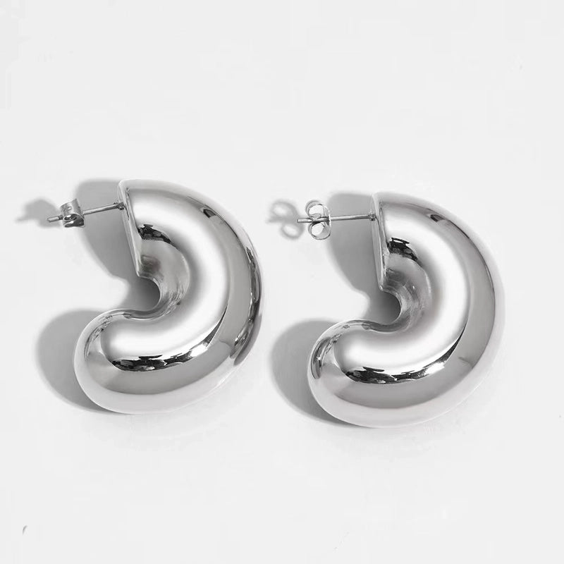 1 Pair IG Style Minimalist C Shape Water Droplets Stainless Steel 18K Gold Plated Ear Studs
