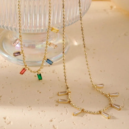 Casual Minimalist Shiny Geometric 304 Stainless Steel Copper Zircon K Gold Plated Inlay Multi Charms Necklace