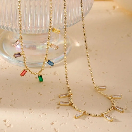 Casual Minimalist Shiny Geometric 304 Stainless Steel Copper Zircon K Gold Plated Inlay Multi Charms Necklace