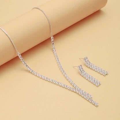 Minimalist Solid Color Rhinestone Inlay Zircon Jewelry Set