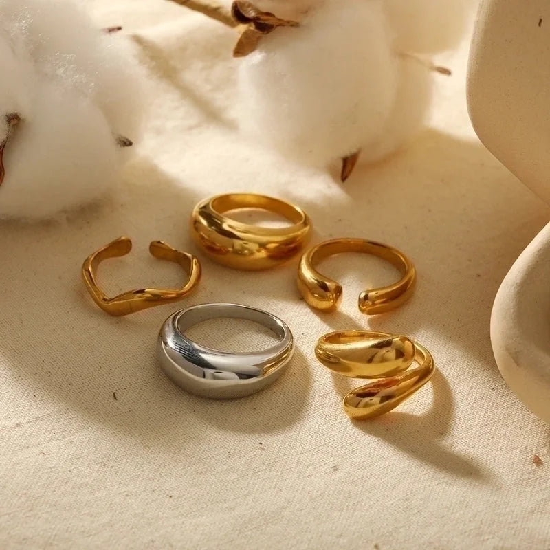 304 Stainless Steel 18K Gold Plated Solid Color Polishing Plating Chunky Irregular Open Rings Rings