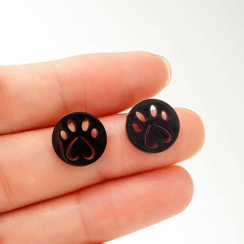 1 Pair Sweet Minimalist Paw Print Plating 304 Stainless Steel 18K Gold Plated Ear Studs