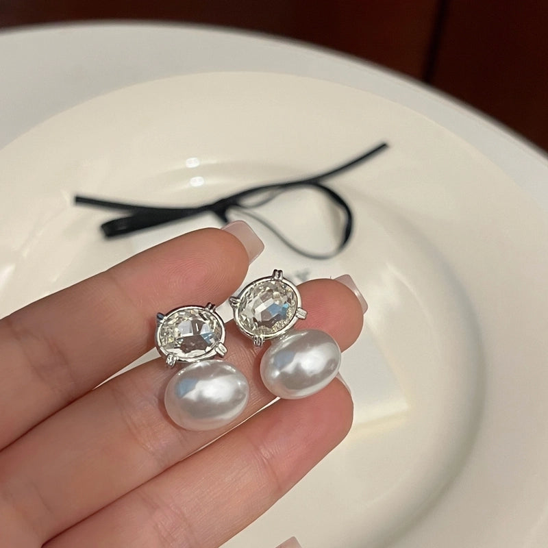 1 Pair Fashion Leaf Flower Bow Knot Imitation Pearl Alloy Rhinestones Earrings