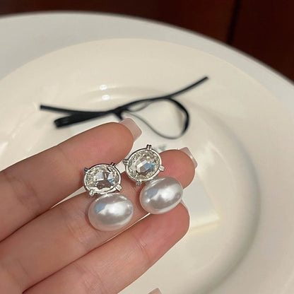 1 Pair Fashion Leaf Flower Bow Knot Imitation Pearl Alloy Rhinestones Earrings