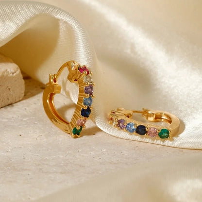 1 Pair Minimalist Heart Shape Plating Inlay Copper Zircon K Gold Plated Earrings