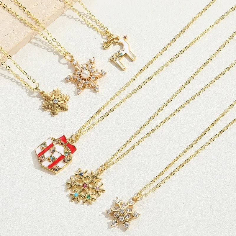 Minimalist Snowflake Elk Inlay Copper Necklaces