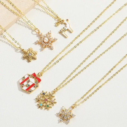 Minimalist Snowflake Elk Inlay Copper Necklaces