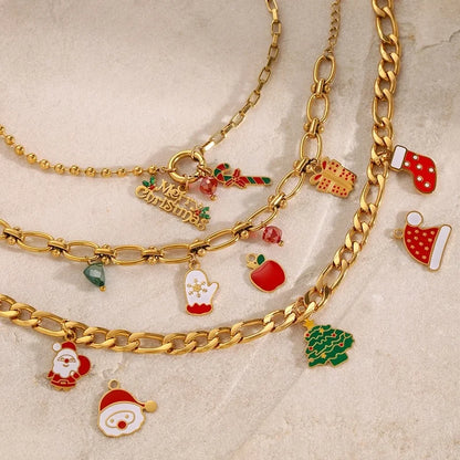 3 PCS/Package 304 Stainless Steel 18K Gold Plated Santa Claus Christmas Socks Snowman Pendant Jewelry Accessories