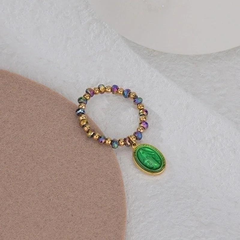 304 Stainless Steel 14K Gold Plated Minimalist Geometric Resin Glass Rings