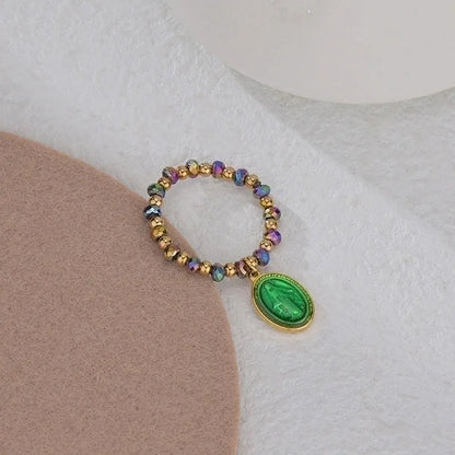 304 Stainless Steel 14K Gold Plated Minimalist Geometric Resin Glass Rings