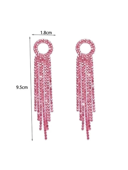 1 Pair Sweet Tassel Plating Inlay Copper Rhinestones Silver Plated Drop Earrings