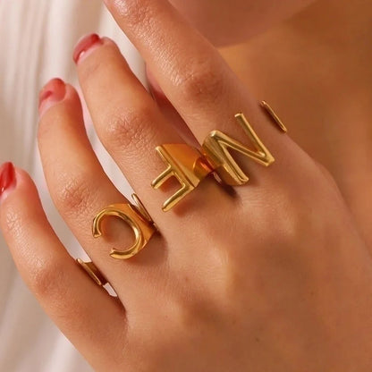 304 Stainless Steel 18K Gold Plated Modern Style Minimalist Asymmetrical Plating Letter Open Rings