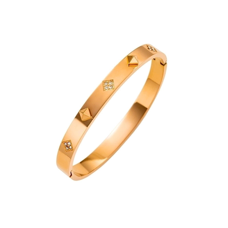 Casual Minimalist Heart Shape Flower Titanium Steel Rhinestones Bangle In Bulk