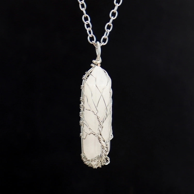 Minimalist Hexagon Prism Natural Stone Ferroalloy Knitting Pendant Necklace