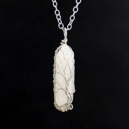 Minimalist Hexagon Prism Natural Stone Ferroalloy Knitting Pendant Necklace