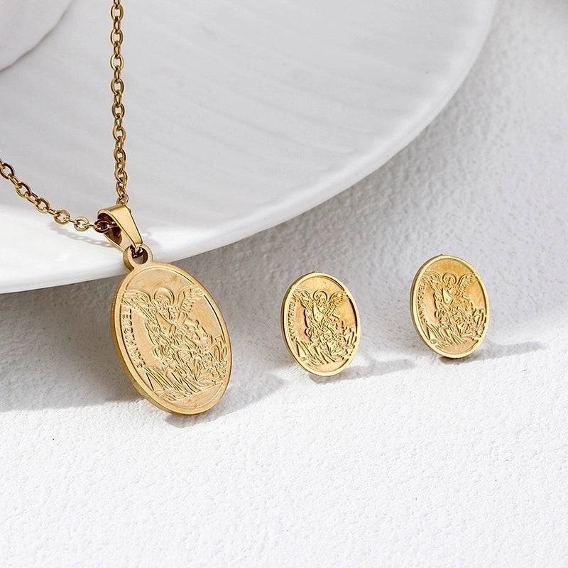 Vintage Style Geometric 304 Stainless Steel 18K Gold Plated Plating Earrings Necklace