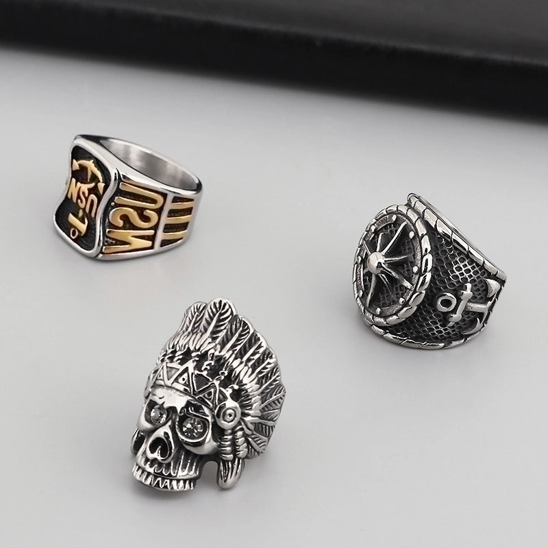 Punk Star Skull Titanium Steel Plating Halloween Men's Rings