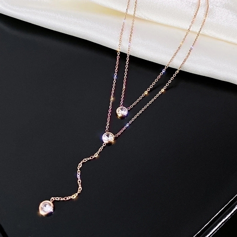 Minimalist Geometric Titanium Steel Plating Rhinestones Pendant Necklace 1 Piece
