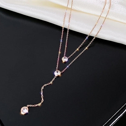 Minimalist Geometric Titanium Steel Plating Rhinestones Pendant Necklace 1 Piece