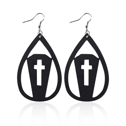 1 Pair Punk Water Droplets Pu Leather Drop Earrings