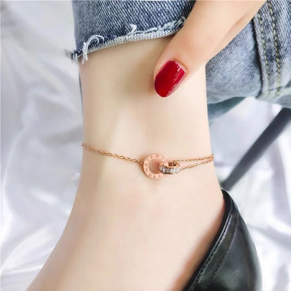 Korean Women Letter Text Number Titanium Steel Anklets