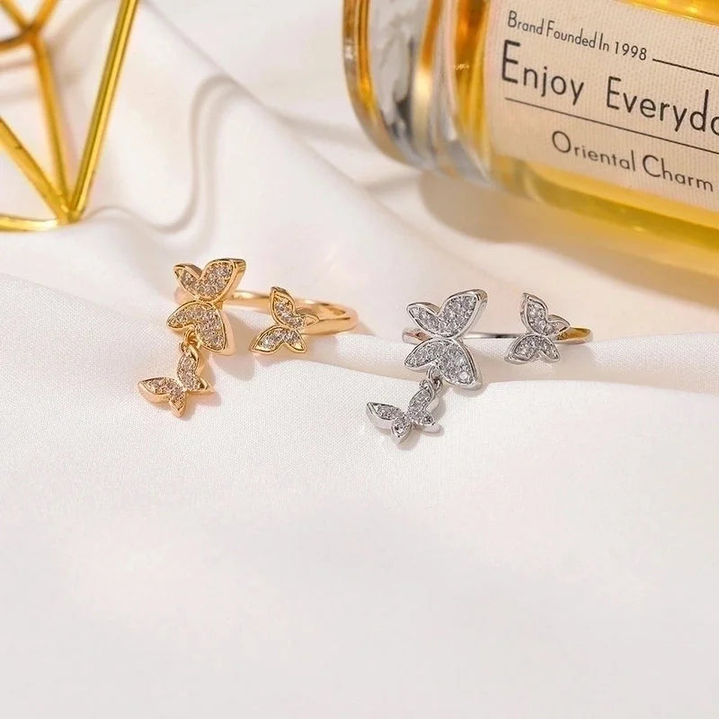 Copper Plating Butterfly Artificial Gemstones Copper Rings