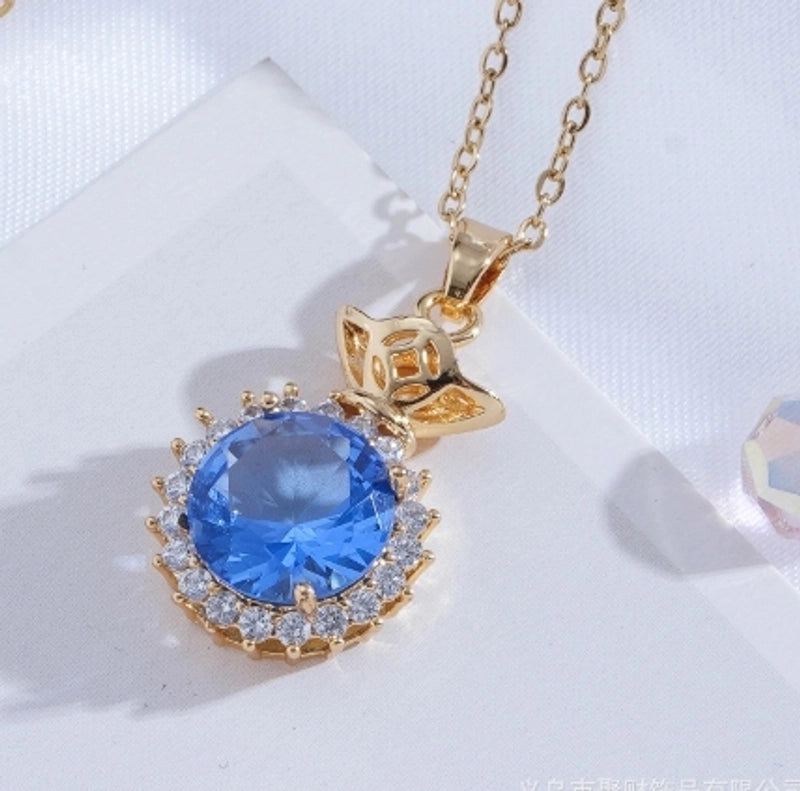 Titanium Steel Copper Plating Heart Shape Flower Umbrella Pendant Necklace