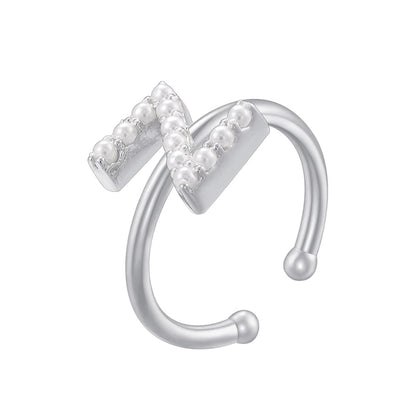 Copper 18K Gold Plated Plating Inlay Letter Artificial Pearls Open Rings