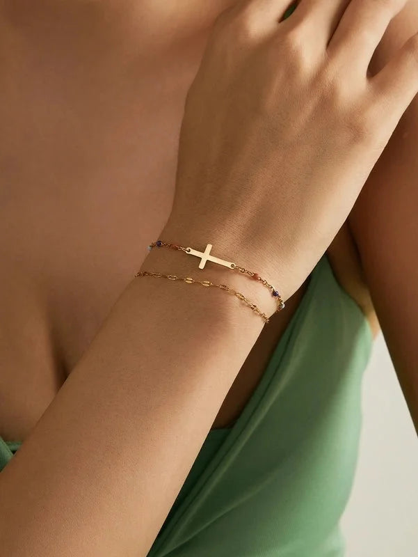 Casual IG Style Cross Heart Shape 304 Stainless Steel 18K Gold Plated Resin Stainless Steel Bracelets In Bulk