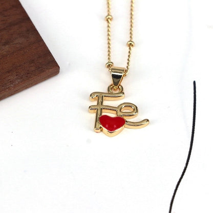 Copper Enamel Geometric Heart Shape Pendant Necklace