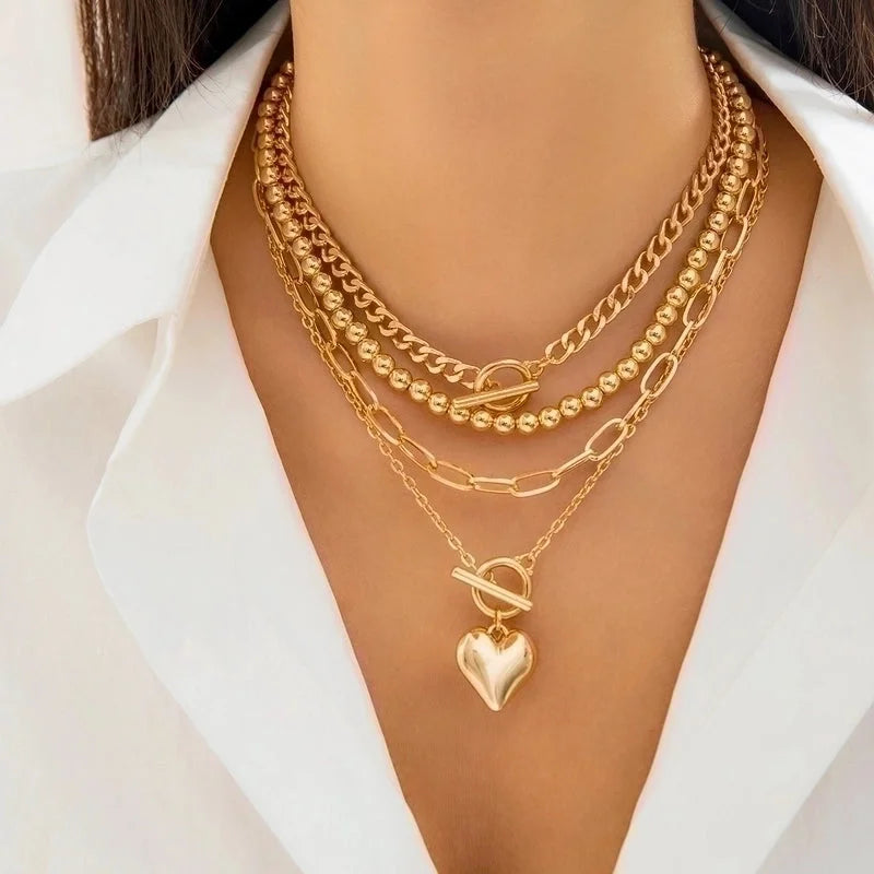 CCB Alloy Copper Gold Plated Silver Plated Hip-Hop Punk Toggle Plating Heart Shape Pendant Necklace Necklace