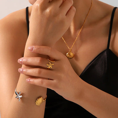 IG Style Pearl Shell Geometric Stainless Steel Titanium Steel Electroplating Necklaces