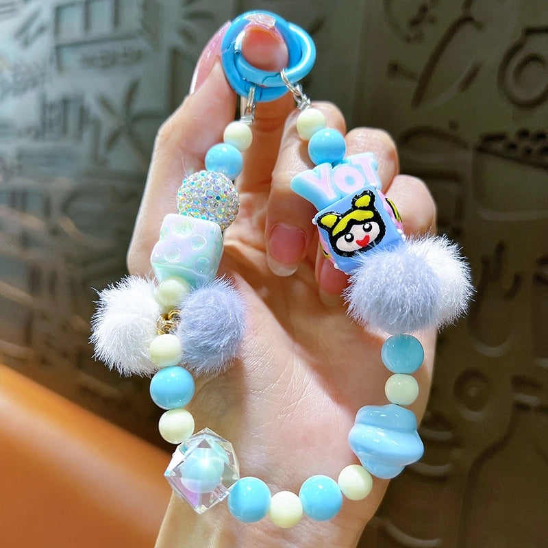 Creative Hand-painted Beads Plush Beaded Mobile Phone Chain Keychain Bag Hanging Headphone Bag Mobile Phone Case Accessories Beaded Chain